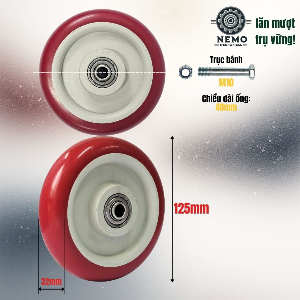 Bánh Xe Rời Đỏ Mận (Nhựa PVC) - Có Bạc Đạn, Chịu Tải Cao (D75, D100, D125)